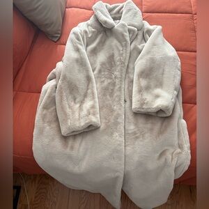 H&M Cream Faux Fur Coat